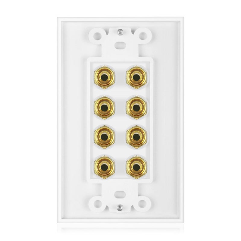 ICESPRING Banana Binding Post Two-Piece Coupler Inset Wall Plate for 4 Speakers Standard Single Gang White - Image 3